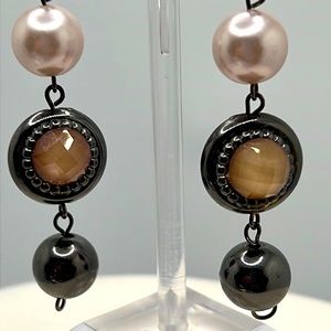 Faux Pearl, Gunmetal, & Silver Earrings.